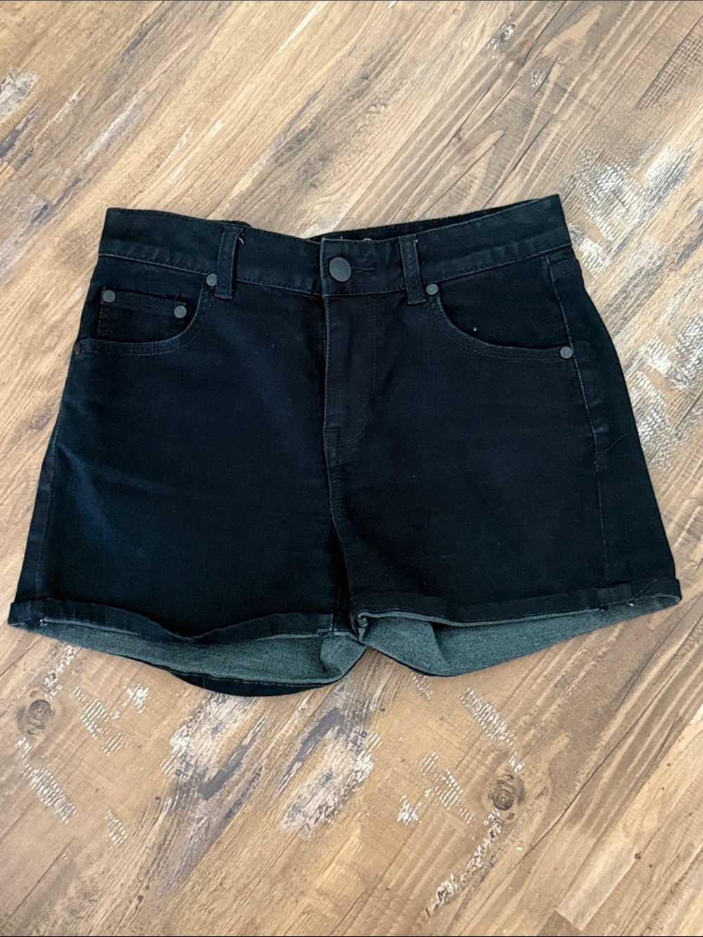 American Rag Black Cuffed Denim Jean Shorts Juniors Size 3 Mid Rise Stretch